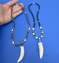 2 pc Coconut bead necklaces with 2-1/2 inch Alligator tooth wrapped with a silver color wire - You will receive the ones in the photo for $28/lot