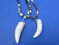 2 pc Coconut bead necklaces with 2-1/2 inch Alligator tooth wrapped with a silver color wire - You will receive the ones in the photo for $28/lot