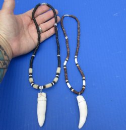 2 pc Coconut bead necklaces with 2-1/2 inch Alligator tooth wrapped with a silver color wire - $28/lot