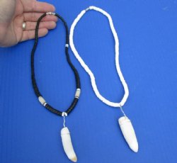 2 pc Coconut bead necklaces with 2-1/4 inch Alligator tooth wrapped with a silver color wire - $20/lot