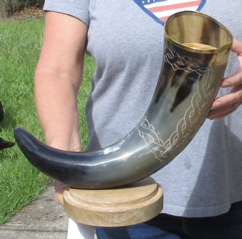 22 inch Carved Buffalo horn centerpiece with wood base - $60