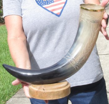 24 inch Carved Buffalo horn centerpiece with wood base - $60