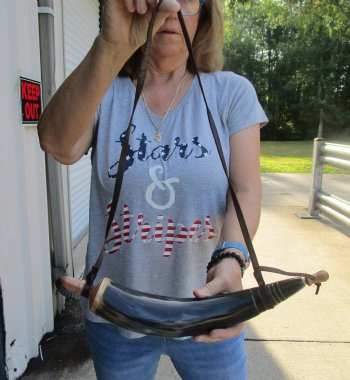 Buy this 17 inch Carved Cattle/cow Powder Horn with strap for $17