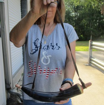 Buy this 17 inch Carved Cattle/cow Powder Horn with strap for $17