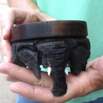 Carved wooden elephant ostrich egg stand 3 inch - $20