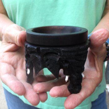 Carved wooden elephant ostrich egg stand 3 inch - $20