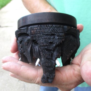 Carved wooden elephant ostrich egg stand 3 inch - $20