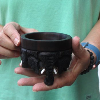 Carved wooden elephant ostrich egg stand 3 inch - $20