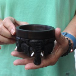 Carved wooden elephant ostrich egg stand 3 inch - $20