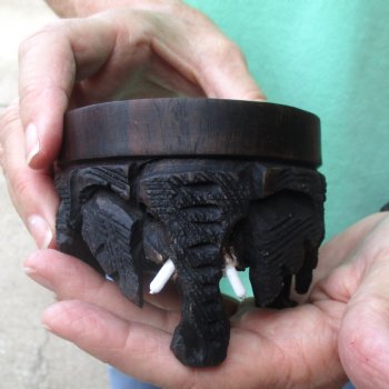 Carved wooden elephant ostrich egg stand 3 inch - $20
