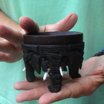 Carved wooden elephant ostrich egg stand 3 inch - $20