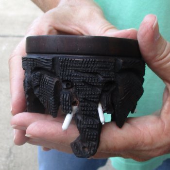 Carved wooden elephant ostrich egg stand 3 inch - $20