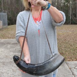21" Polished Buffalo Blowing Horn with Leather Strap