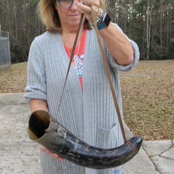 21" Polished Buffalo Blowing Horn with Leather Strap