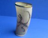 Wholesale Buffalo Horn Cup/Glass with brass rim, Dinosaur decal and wood bottom - 5 to 5-1/2 inches tall. Packed: 2 pcs @ $7.50 each; Packed: 12 pcs @ $6.75 each