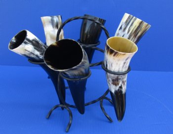 Wholesale Black Iron 6-Horn Display Stand - Rustic Viking Decor - 2 pcs @ $4.50 each