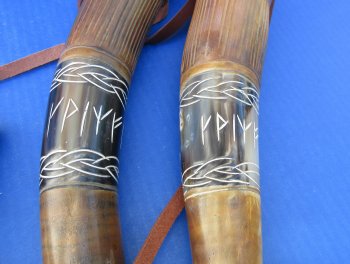 Wholesale Carved & Burnt Viking Blowing Horn (15"-19") - 2 pcs @ $19.00 each; 12 pcs @ $17.00 each