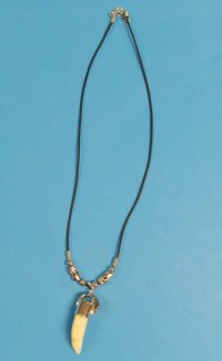 3/4 to 1-1/2 inch Alligator Tooth Necklace with tiny silver gator, silver skull beads 20 inches - Packed 3 @ $4.25 each; Packed 12 @ $3.75
