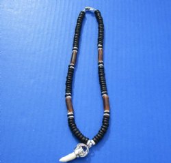 Wholesale alligator tooth necklaces with alligator design cap with black and white coco beads - 3 pcs @ $5.00 each;12 pcs @ $4.50 each