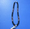 Wholesale alligator tooth necklaces with silver colored alligator design cap with black and white coco beads with brown faux wood tube bead - Packed: 3 pcs @ $5.00 each; Packed: 12 pcs @ $4.50 each