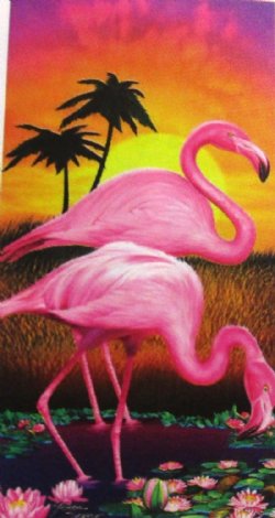 Wholesale 30" x 60" Twin Flamingos Sunrise Beach Towels - 12 @ $7.50 each