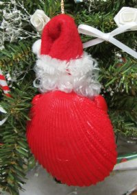 4 inches Hand Painted Sea Shell Santa Christmas Ornaments Wholesale made out of scallop shells - 5 pcs @ $2.75 each; 30 pcs @ $2.45 each