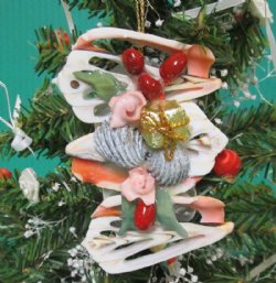 Wholesale Center Cut Strombus with Clusters of tiny seashells ornament - 10 pcs @ $1.60 each