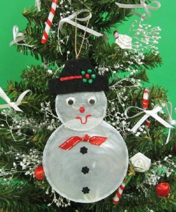 Wholesale Capiz Shell Snowman Christmas Ornament - 10 pcs @ $1.75 each; 25 pcs @ $1.55 each
