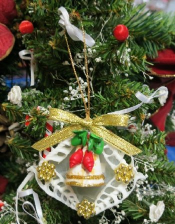 2-1/2 inches Seashell Bell Ornament with Bow - 10 pcs @ $1.35 each; (5 packs) 50 @ $1.20 each 