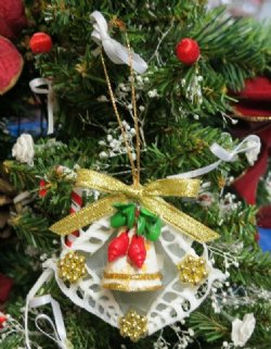2-1/2 inches Seashell Bell Ornament with Bow - 10 pcs @ $1.35 each; (5 packs) 50 @ $1.20 each 