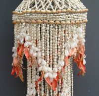30 inches wholesale large red lip shell chandelier, 2 layered with bubble shells and cut strawberry conch shells - $46.00 each