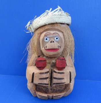 Wholesale Carved and Painted Coconut Monkeys with Maracas/Lollipop   - Bag of 15 @ $3.50 each