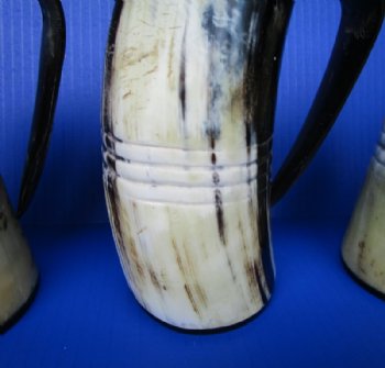 Wholesale 5 inch Carved Viking Buffalo horn mugs with 4 horizontal lines - 2 pcs @ $15.00 each; 12 pcs @ $13.50 each