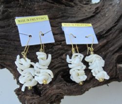 Wholesale White Puka Shell Earrings in a Popcorn Look Dangle Style  - <font color=red> CLOSEOUT </font>   $.50 a dozen