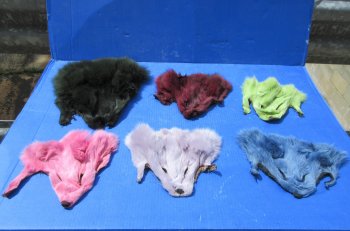 Wholesale Genuine Fox Face Pelts - Dyed Assorted Colors (8"-11") - 2 pcs @ $5.50 each; 12 pcs @ $4.95 each
