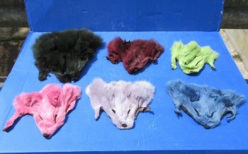 Wholesale Genuine Fox Face Pelts - Dyed Assorted Colors (8"-11") - 2 pcs @ $5.50 each; 12 pcs @ $4.95 each