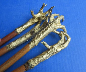 Wholesale Painted Gold Chicken Foot on a Stick - 2 pcs @ $9.00 each; 12 pcs @ $8.00 each