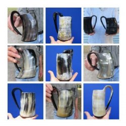 Wholesale Polished buffalo horn mug measuring 5" tall - 2 pcs @ $13.50 each; 15 pcs @ $12.00 each