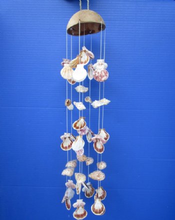 21 inch Wholesale seashell wind chime with pecten, chula and babylonia shells - 6 pcs @ $2.75 each