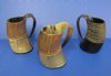 Wholesale Buffalo horn mug carved half polished and half rustic look measuring 6" to 6-7/8" tall.  You are buying a buffalo horn mug similar to the ones pictured $25.00 each; Packed: 8 pcs @ $22.50 each