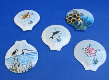 Hand-Painted Sun/Moon Shell Magnets Assorted Sea Life Designs - 10 pcs @ $.60 each; 100 pcs @ $.54 each