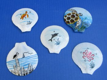 Hand-Painted Sun/Moon Shell Magnets Assorted Sea Life Designs - 10 pcs @ $.60 each; 100 pcs @ $.54 each