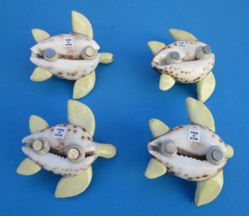 Painted Yellow Tiger Cowrie Turtle Magnets - 10 pcs @ $2.60 each; 30 pcs @ $2.35 each