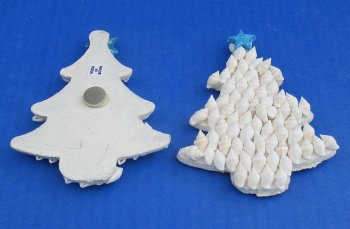 Wholesale 3 by 4 inch White Nassa Shell Tree Magnet with Blue Star - 10 pcs @ $1.50 each; 50 pcs @ $1.35 each