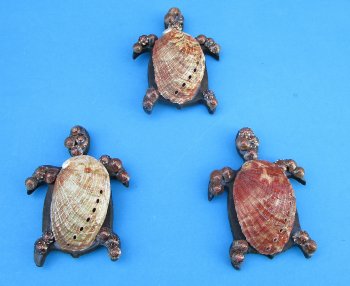 3-1/2 inch Mottled Brown Abalone Shell Turtle Magnet - 10 pcs @ $1.50 each; 50 pcs @ $1.35 each