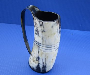 Wholesale 6 inch Carved Viking Buffalo horn mugs with 4 horizontal lines - $22 each; 8 pcs @ $19.80 each