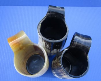 Wholesale 6 inch Carved Viking Buffalo horn mugs with 4 horizontal lines - $22 each; 8 pcs @ $19.80 each