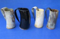 Wholesale Polished buffalo horn mug with wood base/bottom measuring 7 inches tall. $26.00 each; Packed: 6 pcs @ $23.00 each -  You are buying a buffalo horn mug similar to the ones pictured 