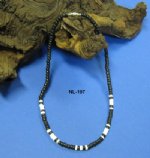 Wholesale Coconut Jewelry with Black Beads and White Puka Shell Beads 18" $12.00 dz; 18" 5 dz $10.80; 9" $4 dz; 7-1/2" $4 dz 