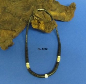 18 inches Wholesale Coconut Necklaces with Black Coconut Beads and Cream Tubes - 18" $15.00 dozen; 5 dozen @ $13.44 dozen